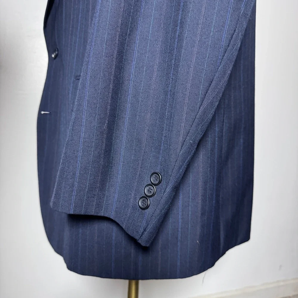 Towncraft Suit Mens 46L 36W Navy Blue Pinstripe Two Button Notch Lapel